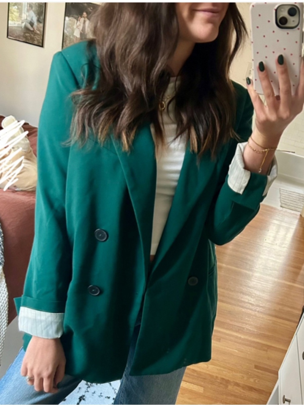 Maeve Anthropologie Double-Breasted Blazer in Dark Green